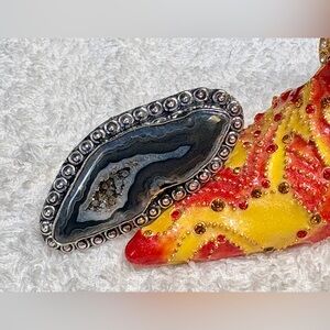 Agate Geode Slice 925 Silver Handmade Ring US Size 7.5